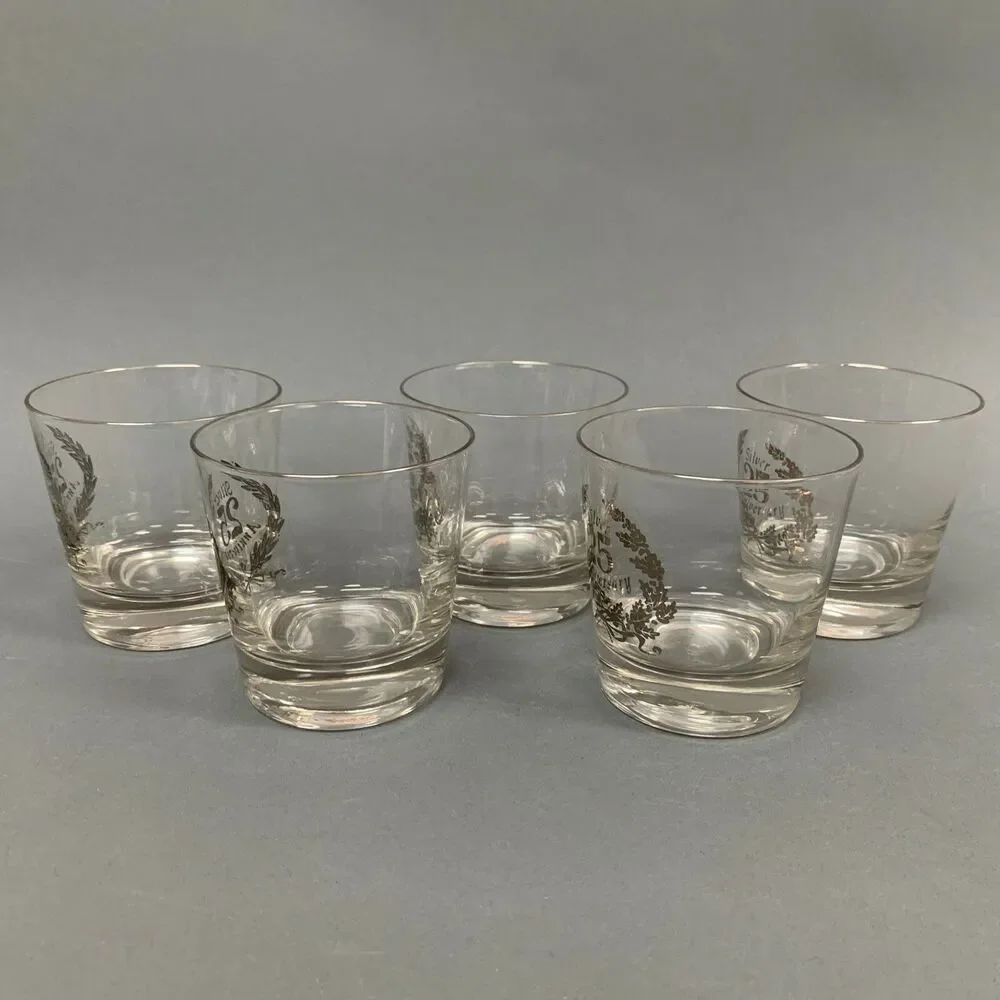 25th Silver Anniversary Old Fashion Clear Glasses Platinum 3 5/8